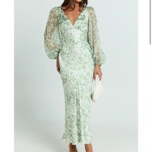 Showpo Sage and White Patterned Dress